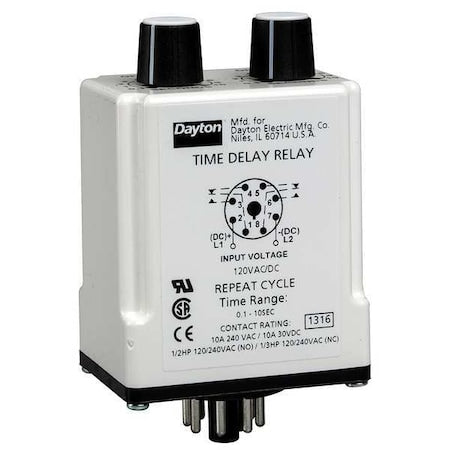 Single Function Time Delay Relay, Octal, Cycle On, 1 Functions 24V AC/DC, DPDT
