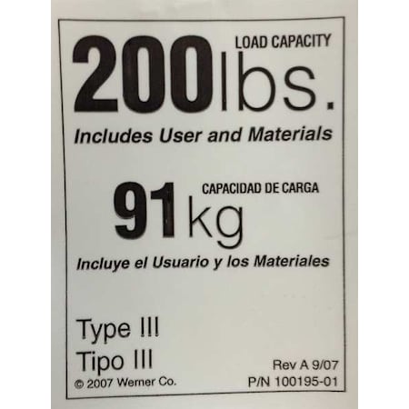 Duty Rating Label Replacement, 200 lb.