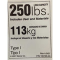 Duty Rating Label Replacement, 250 lb.