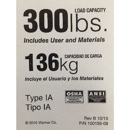 300 lbs. Duty Rating Label Replacement, 1 Label