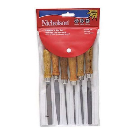 6 Piece 4" Assorted American Pattern File Set with Wooden Handles