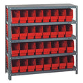 Steel Bin Shelving, 12 in D x 39 in H x 36 in W, 5 Shelves, Red