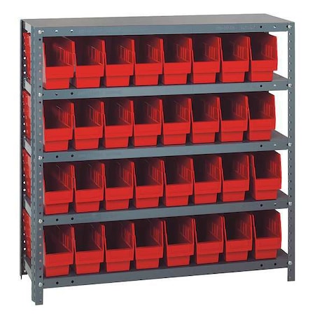Steel Bin Shelving, 12 in D x 39 in H x 36 in W, 5 Shelves, Red