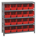 Steel Bin Shelving, 12 in D x 39 in H x 36 in W, 5 Shelves, Red