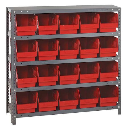 Steel Bin Shelving, 12 in D x 39 in H x 36 in W, 5 Shelves, Red