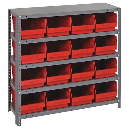 Steel Bin Shelving, 12 in D x 39 in H x 36 in W, 5 Shelves, Red