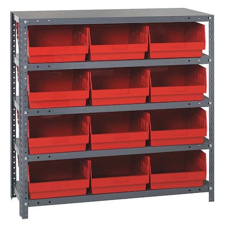Steel Bin Shelving, 12 in D x 39 in H x 36 in W, 5 Shelves, Red