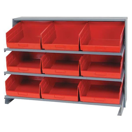 Steel Bench Pick Rack, 12 in D x 27 in H x 36 in W, 3 Shelves, Red