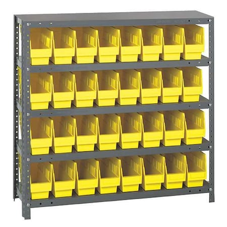 Steel Bin Shelving, 12 in D x 39 in H x 36 in W, 5 Shelves, Yellow