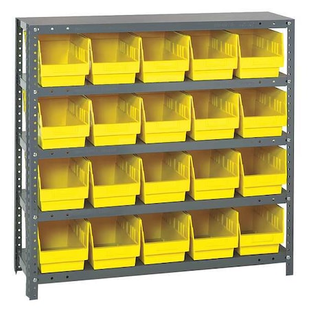 Steel Bin Shelving, 12 in D x 39 in H x 36 in W, 5 Shelves, Yellow
