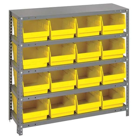 Steel Bin Shelving, 12 in D x 39 in H x 36 in W, 5 Shelves, Yellow