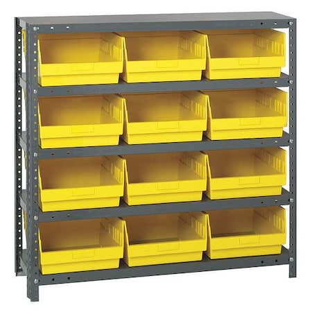 Steel Bin Shelving, 12 in D x 39 in H x 36 in W, 5 Shelves, Yellow