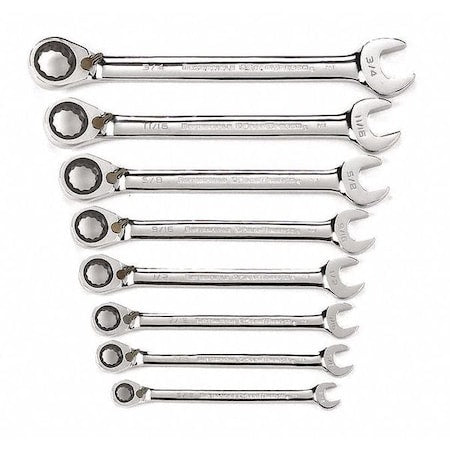 8 Piece 72-Tooth 12 Point Reversible Ratcheting Combination SAE Wrench Set
