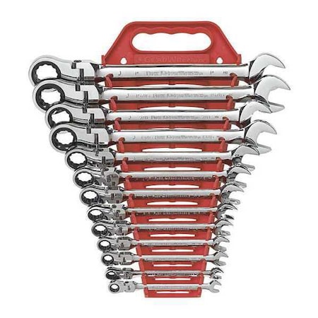 13 Piece 72-Tooth 12 Point Flex Head Ratcheting Combination SAE Wrench Set