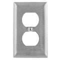 Duplex Receptacle Wall Plates and Box Cover, Number of Gangs: 1 Stainless Steel, Brushed Finish