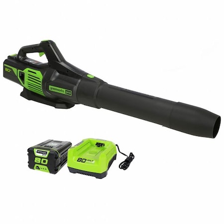 80 V Battery Powered Leaf Blower Kit, 730 cfm, 170 mph, Battery Included, 65 dBA