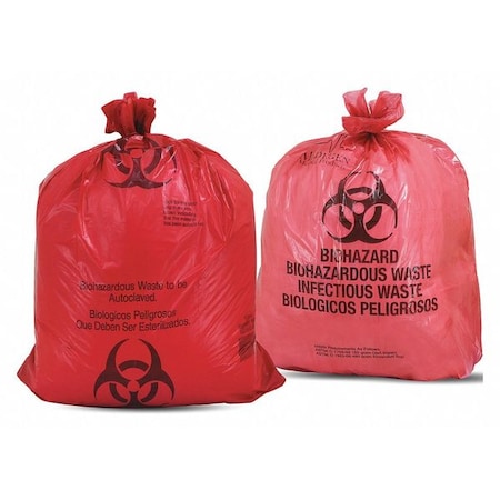 Biohazard Bag,24x24"",1.2 mL,Red,PK150