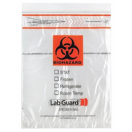 Specimen Trans Bag, 8x10", Org/Clr, PK1000
