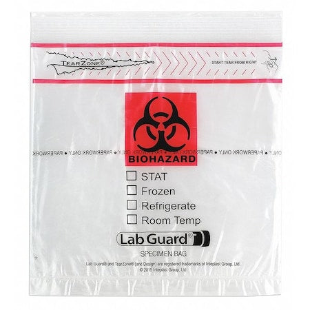 Specimen Transport Bag, 8x8", Clear, PK1000