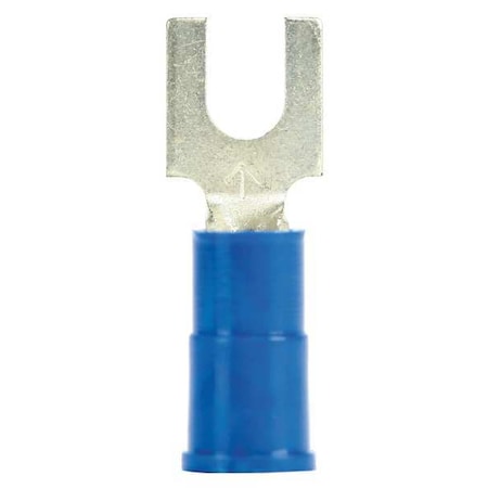 Fork Terminal, #6 Stud Size, 14 AWG, 1,000 V, Vinyl Insulated, Blue, Crimp Termination Only, 25 PK