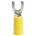 Fork Terminal, #8 Stud Size, 10 AWG, 1,000 V, Vinyl Insulated, Yellow, Crimp Termination Only