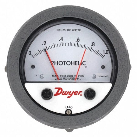 Pressure switch/gage, range 0-2"" w.c., .05 minor divisions.