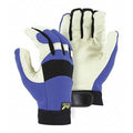Mechanics Gloves, Grain Pigskin Leather Palm, L, Blue/White