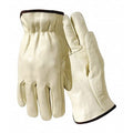 Leather Gloves, Double Shirred Cuff, Straight Thumb, Brown (Overedge), L