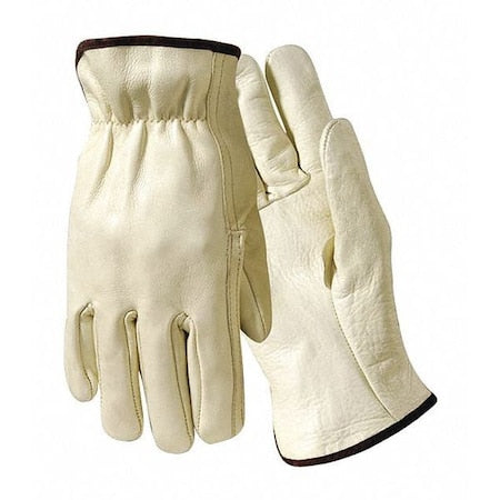 Leather Gloves, Double Shirred Cuff, Straight Thumb, Brown (Overedge), L