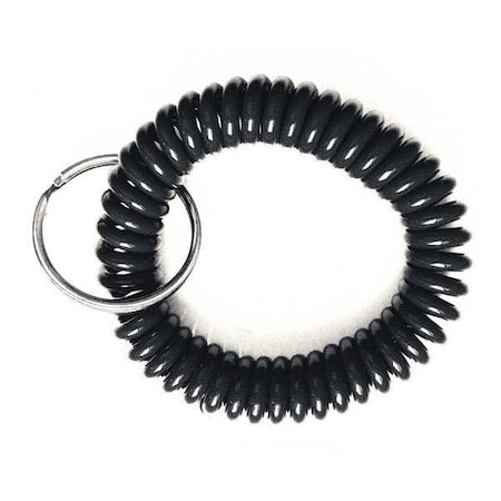 Wrist Coil Key Ring, Black, Steel, Steel Ring, 10 PK
