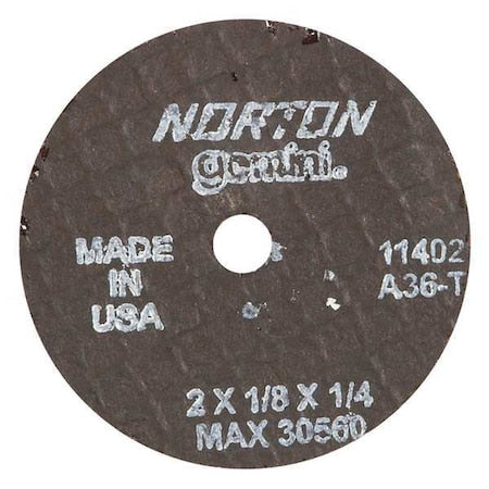 Abrasive Cut-Off Wheel, Type 1, 2 in Dia, 0.125 in Thick, 1/4 in Arbor Hole Size, Aluminum Oxide