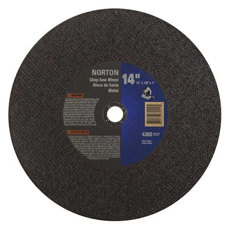 Abrasive Cut-Off Wheel, Type 1, 14 in Dia, 0.0938 in Thick, 1 in Arbor Hole Size, Aluminum Oxide