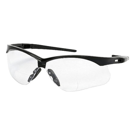 Anser Reader Safety Glasses, Black Wraparound Frame, 2.5 Diopter, Clear Lens, M