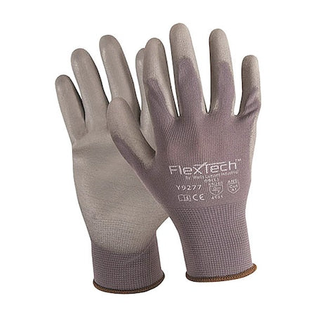 Coated Gloves, Polyurethane, Smooth, Palm, Not Rated Abrasion Level, Gray, XL