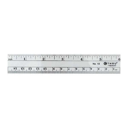Ruler, Plastic, Lined, 16ths, 6in, Transparnt