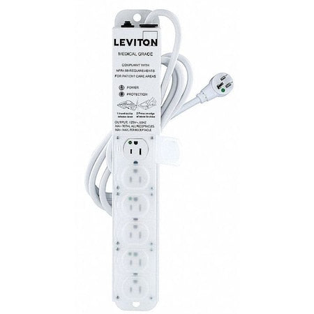 Outlet Strip, Surge, Rack Mounted, 6 5-15R, 5-15P, 7 ft., White
