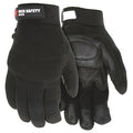 Mechanics Gloves, Goatskin, Nylon, Spandex(R), Hook-and-Loop Cuff, Wing Thumb, Full Finger, Black