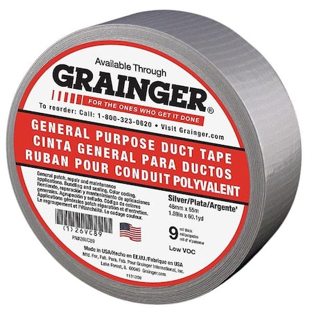 Duct Tape, Gray, 60-1/8 yd L, 1-7/8 in W