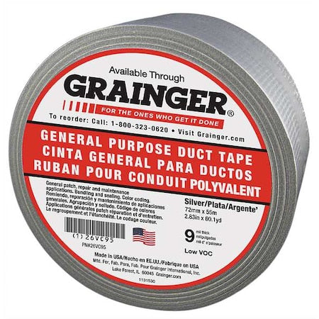 Duct Tape, Gray, 60-1/8 yd L, 2-7/8 in W
