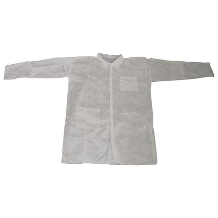 Condor Disposable Lab Coat, Polypropylene, Snaps Closure, White, 2XL, 25 PK