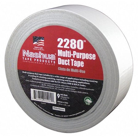 Duct Tape, White, 60 yd L, 1-7/8 in W