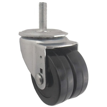 Dual Wheel Swivel Caster, Rubber, 3 in, 350 lb