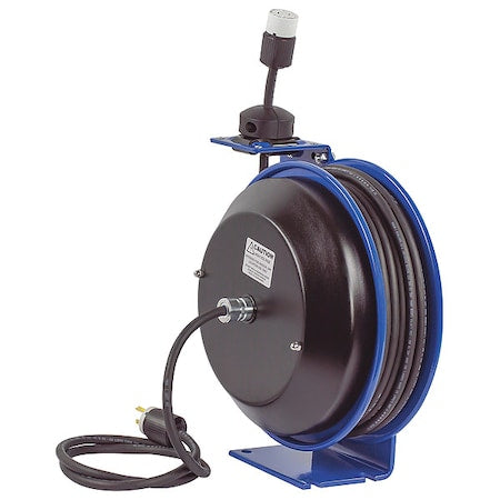 Cord Reel, Spring Retracted, NEMA 5-20R, 12 AWG, Blue Reel Color, 50 ft Length, 1 Outlets