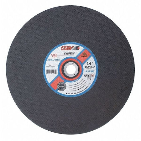 Abrasive Cut-Off Wheel, Type 1, 14 in Dia, 7/64 in Thick, 1 in Arbor Hole Size, Aluminum Oxide