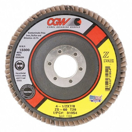 Flap Disc, 5x5/8-11, Z3-80G, ZA, Hub, Abrasive Material: Zirconia AO w/Grinding Aid