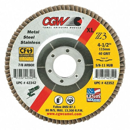 Flap Disc, 4.5x7/8, T27, Z3, Reg, 40G
