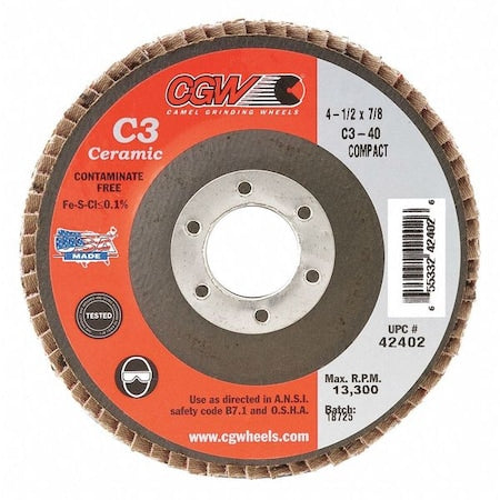 Flap Disc, 4.5x7/8, C3, Cmpct Cer, Reg, 60G
