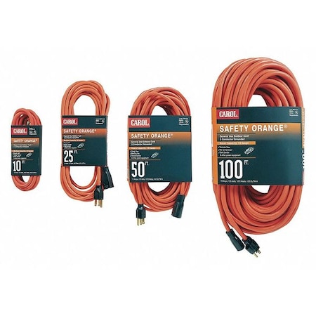 SJTW Extension Cord, 14 AWG, Outdoor, 14/3, 1 Outlets, 5-15R, Orange, 5-15P, 50 ft