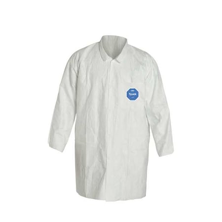 Tyvek 400 Disposable Lab Coat, Tyvek(R) 400, Snaps Closure, White, L, 30 PK
