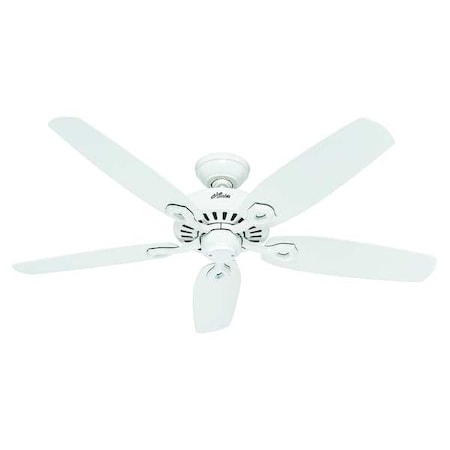 Decorative Ceiling Fan, 52 in Blade Dia, 5 Blades, 3 Speeds, 120V AC, Snow White